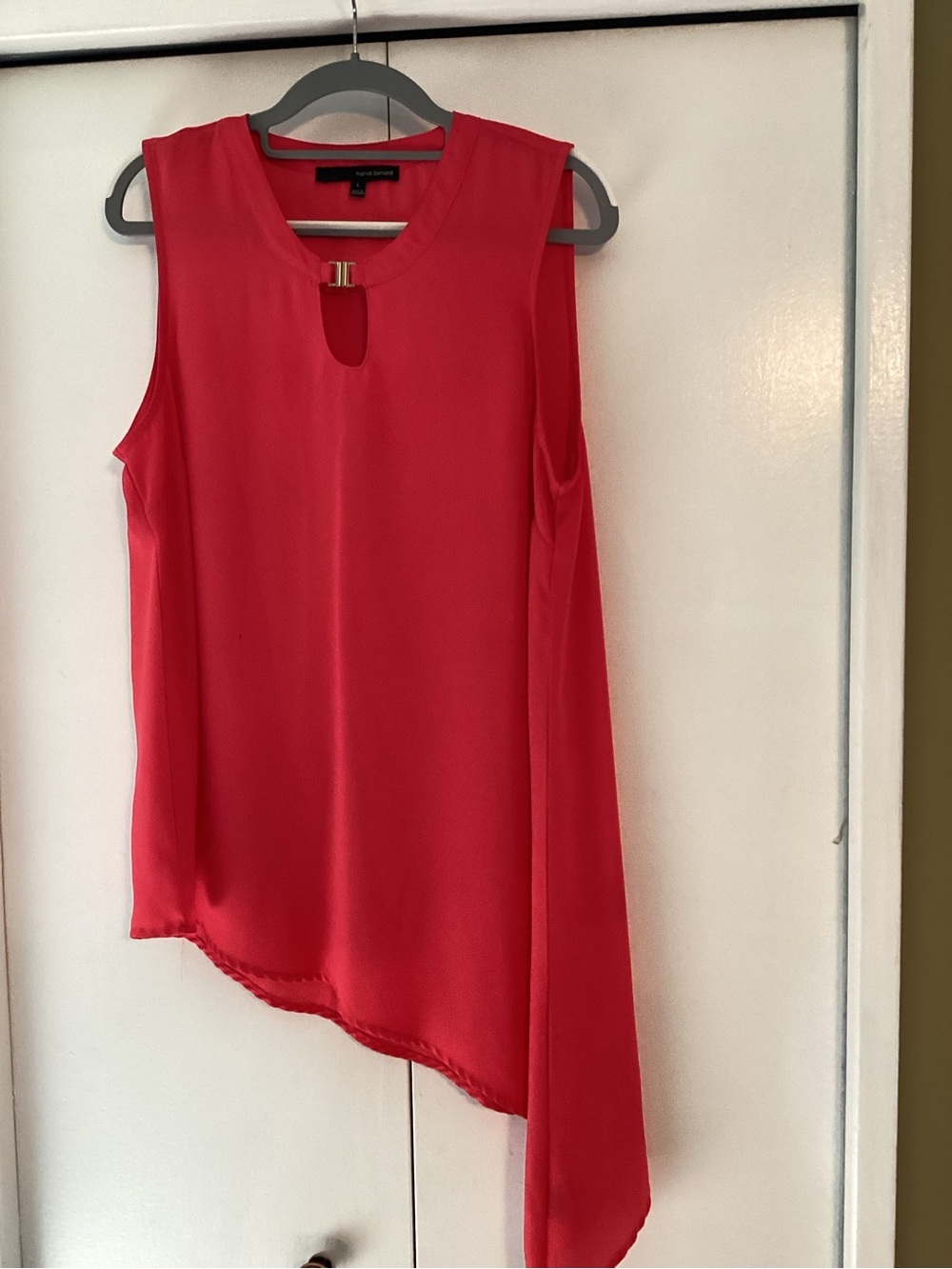 Harve Benard Coral Asymmetrical Sleeveless Tunic with Gold Accent